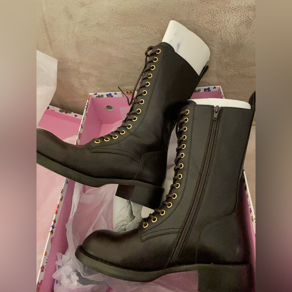 Jeffrey Campbell Black Combat Gazette Boots with Gold Accents